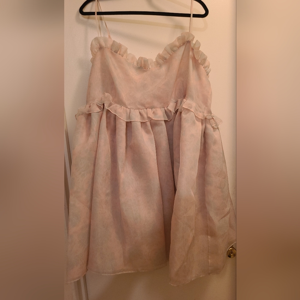 Selkie Candy Floss Baroque Rosebud Puff Midi Dress pale pink & soft blue